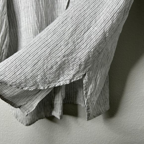 Eileen Fisher Striped Linen Crinkle Shirt Pearl Medium Classic Collar - Picture 7 of 9